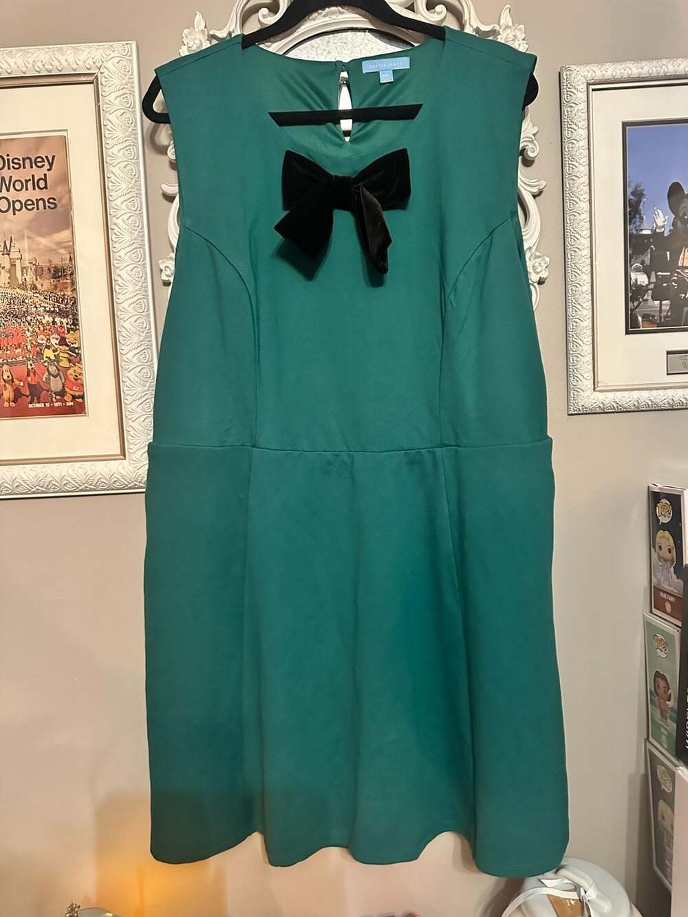 Draper James Green Sleeveless Ponte Dress with Black Velvet Bow Size XXL